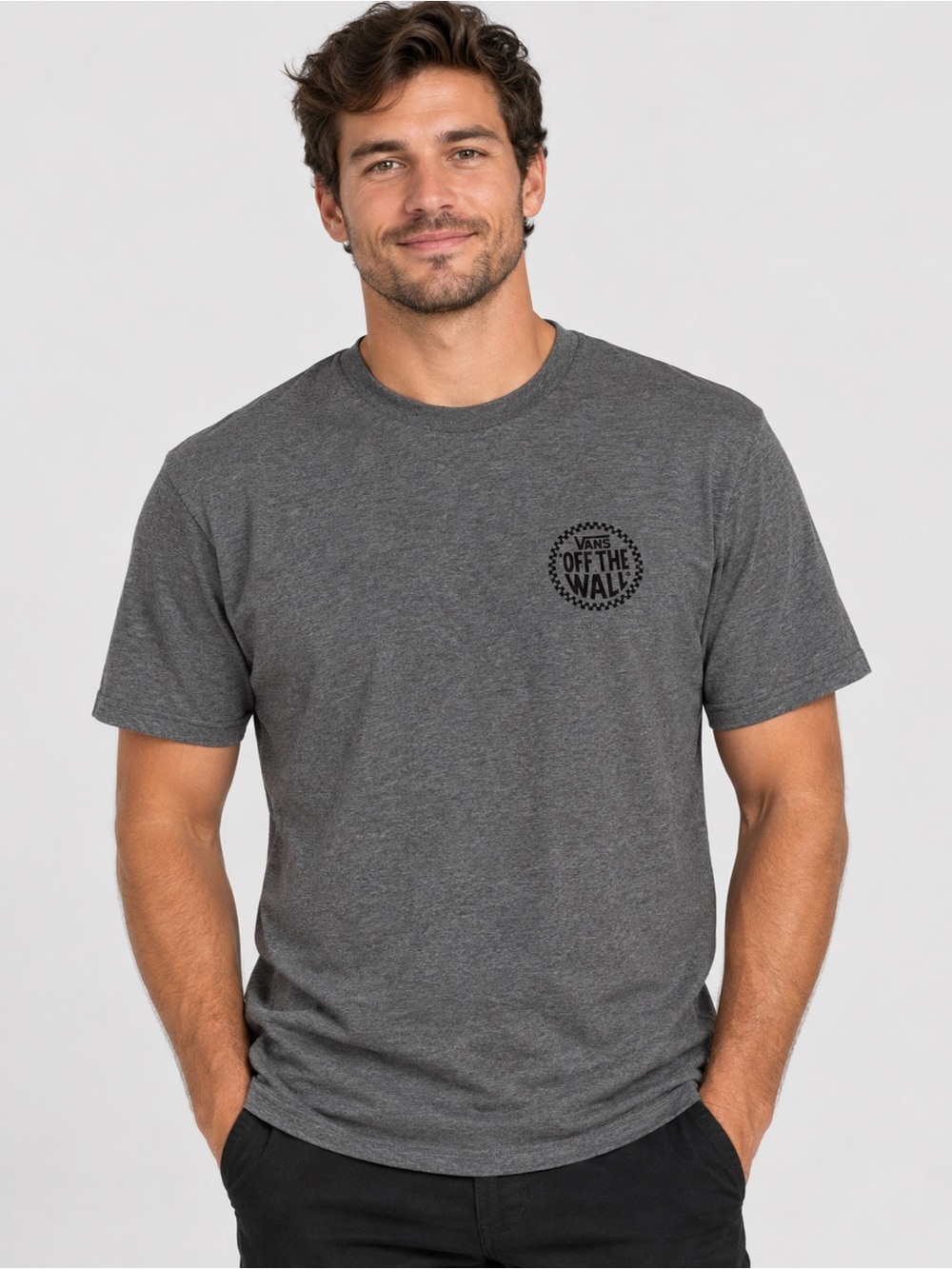 Vans Gray Short Sleeve Crewneck Tee with 'Off The Wall' Logo Size Medium